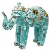 Handcrafted Wood Carved Elephant in Turquoise Gold