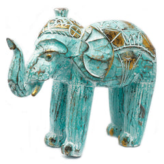Handcrafted Wood Carved Elephant in Turquoise Gold