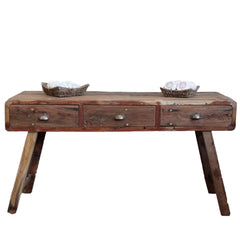 Handcrafted Console Table in Recycled Teak Wood with Drawers