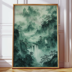 Serene Waterfall Landscape – Traditional Japanese Ink Wash Painting