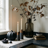 Handcrafted Marble & Acacia Taper Candleholder