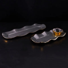 Graphite & Gold Ruffled Serving Tray