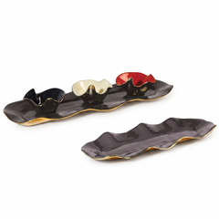 Graphite & Gold Ruffled Serving Tray