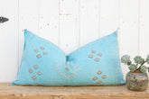 Aqua Long Lumbar Moroccan Silk Rug Pillow