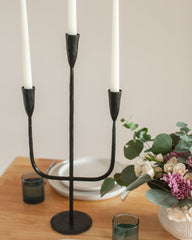 Moradabad Three-Arm Hand-Forged Iron Candelabra - Atlas & Kiln