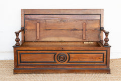 Mid 1800's Italian Walnut Heirloom Storage Bench