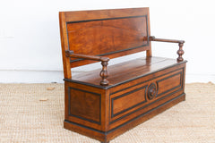 Mid 1800's Italian Walnut Heirloom Storage Bench