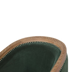 Close-up of a green cushion with a wooden frame on a white background
