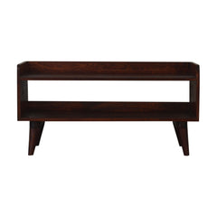 Dark wooden bench with four legs on a white background
