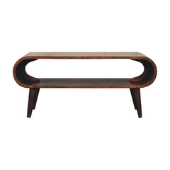 Wooden coffee table with a modern design on a white background