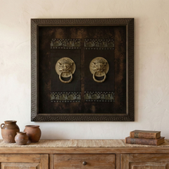 Framed Antique Lion Head Door Pulls