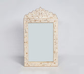 Hand-Carved White Floral Inlay Wall Mirror