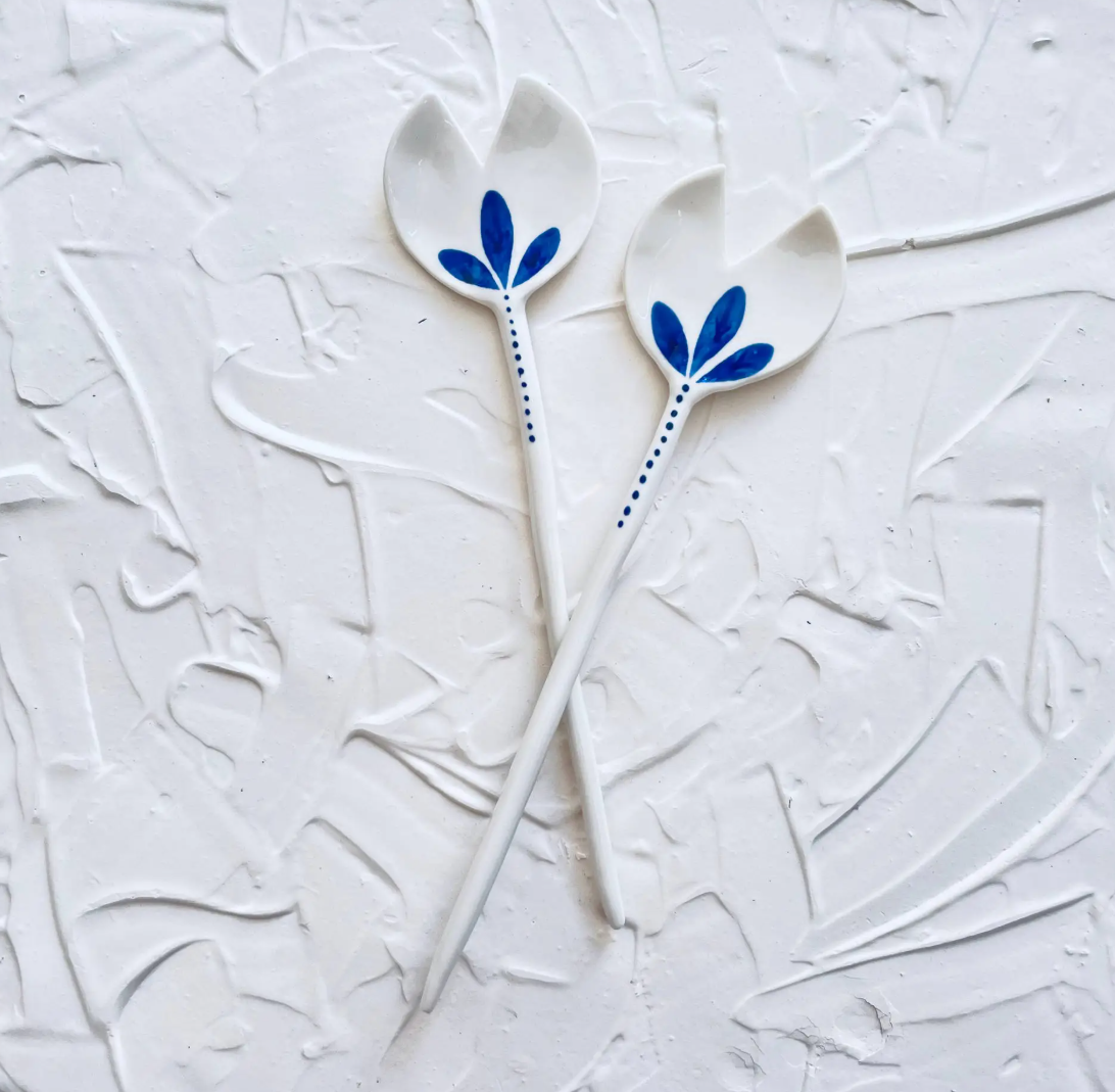Aida Handcrafted Porcelain Salad Servers - Atlas & Kiln