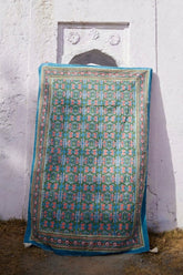 Topanga Blue Block-Printed Kantha Cotton Throw - Atlas & Kiln