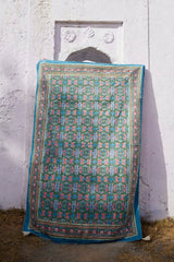 Topanga Blue Block-Printed Kantha Cotton Throw - Atlas & Kiln