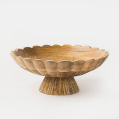 Handcarved Scalloped Edge Fluted Pedestal Bowl - Atlas & Kiln