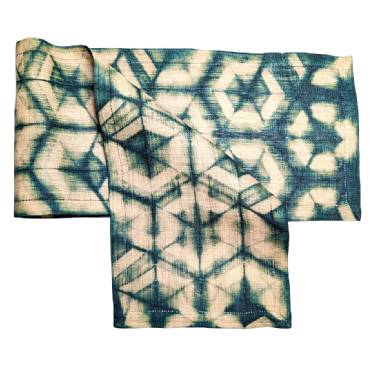 Green Turtle Pattern Shibori Raffia Table Runner - Atlas & Kiln