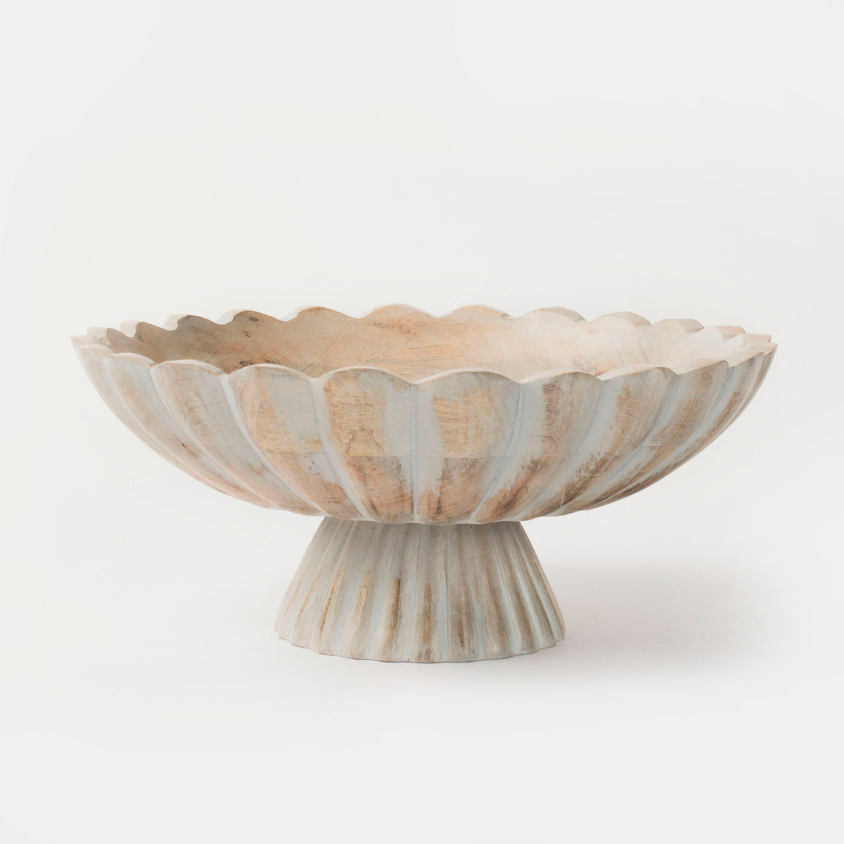 Handcarved Scalloped Edge Fluted Pedestal Bowl - Atlas & Kiln