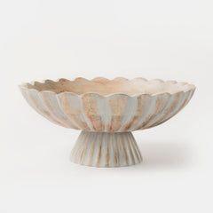 Handcarved Scalloped Edge Fluted Pedestal Bowl - Atlas & Kiln