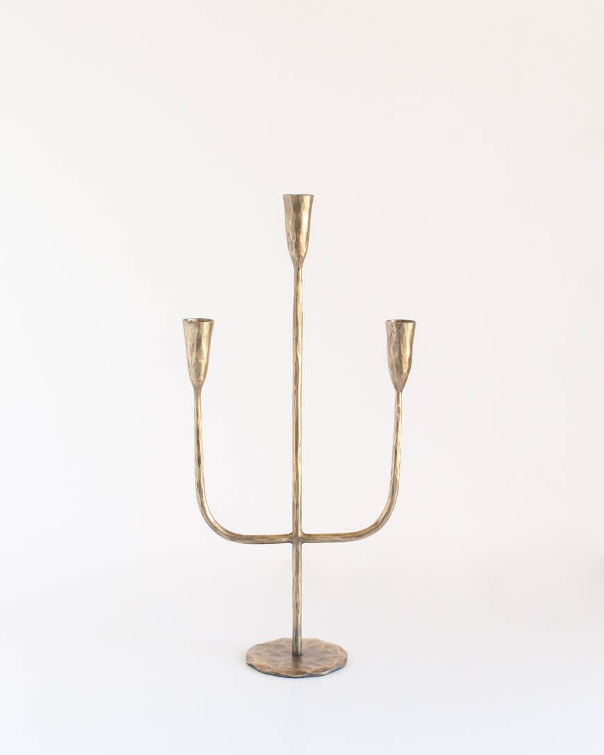 Moradabad Three-Arm Hand-Forged Iron Candelabra - Atlas & Kiln