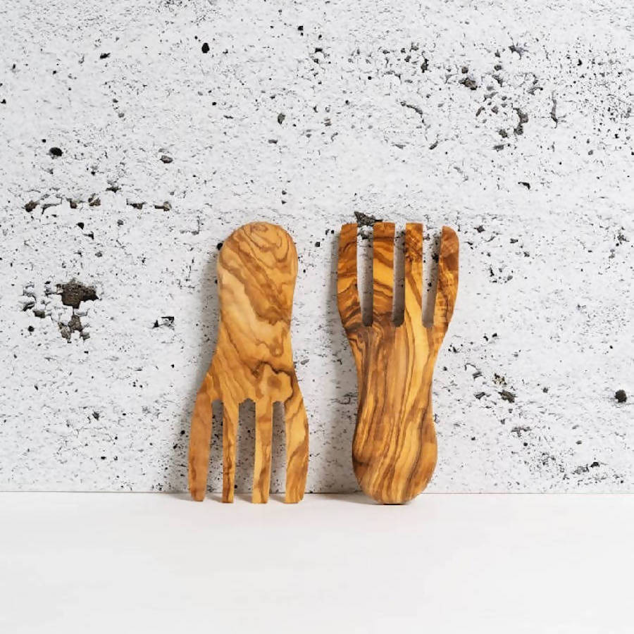 Tunisian Olive Wood Salad Servers Set of Two - Atlas & Kiln