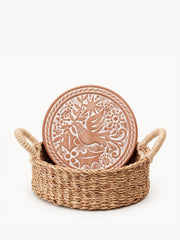 Bird Engraved Terracotta Bread Warmer & Basket