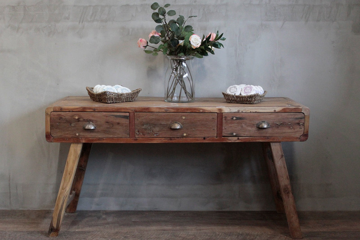 Handcrafted Console Table in Recycled Teak Wood with Drawers