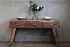 Handcrafted Console Table in Recycled Teak Wood with Drawers