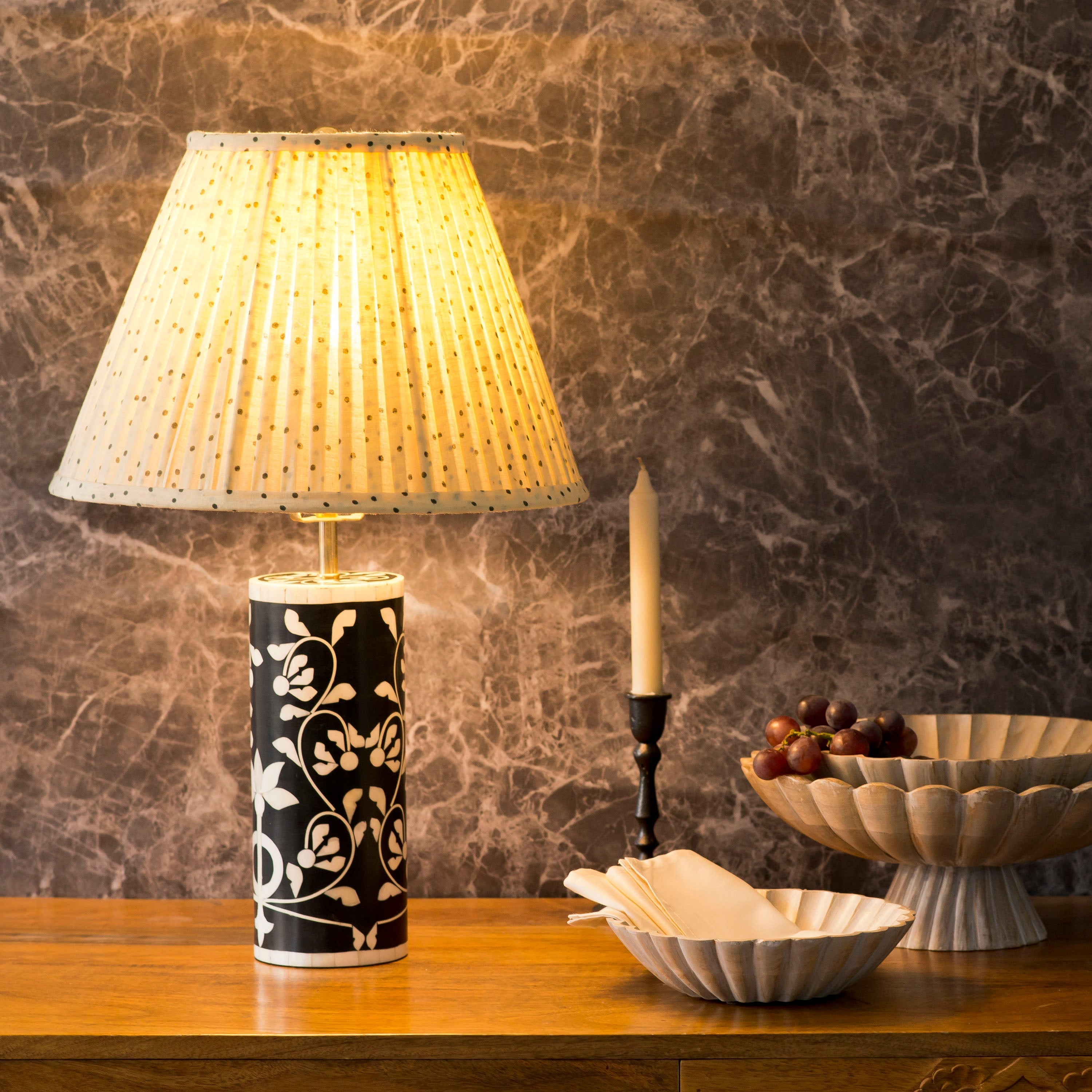 Floral Vines Bone Inlay Table Lamp Base - Atlas & Kiln