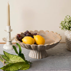 Handcarved Scalloped Edge Fluted Pedestal Bowl - Atlas & Kiln