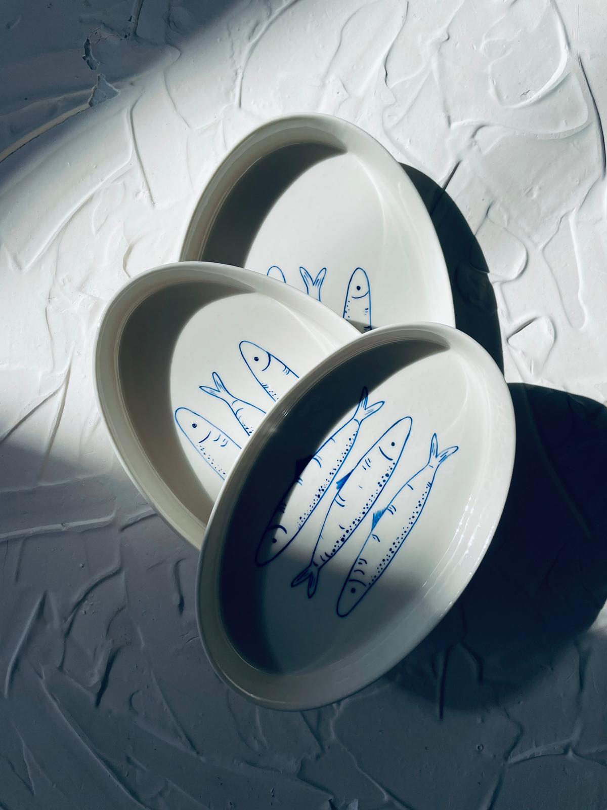 Hand-Painted Sardines Porcelain Nesting Plates - Atlas & Kiln