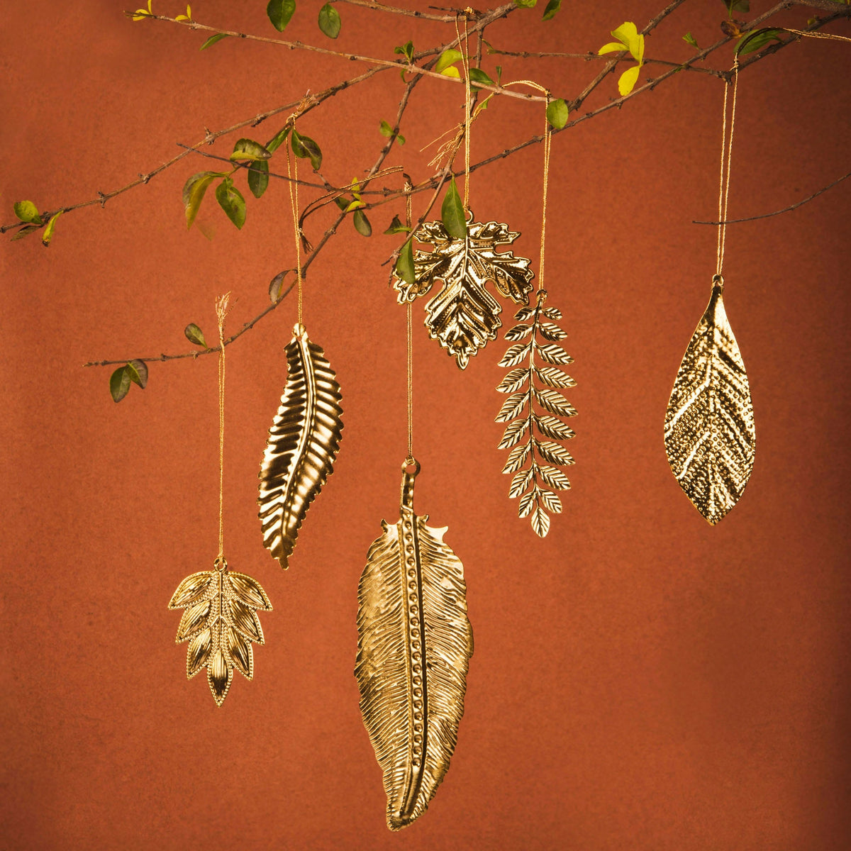 Eternal Leaves Solid Brass Ornaments | Set of 6