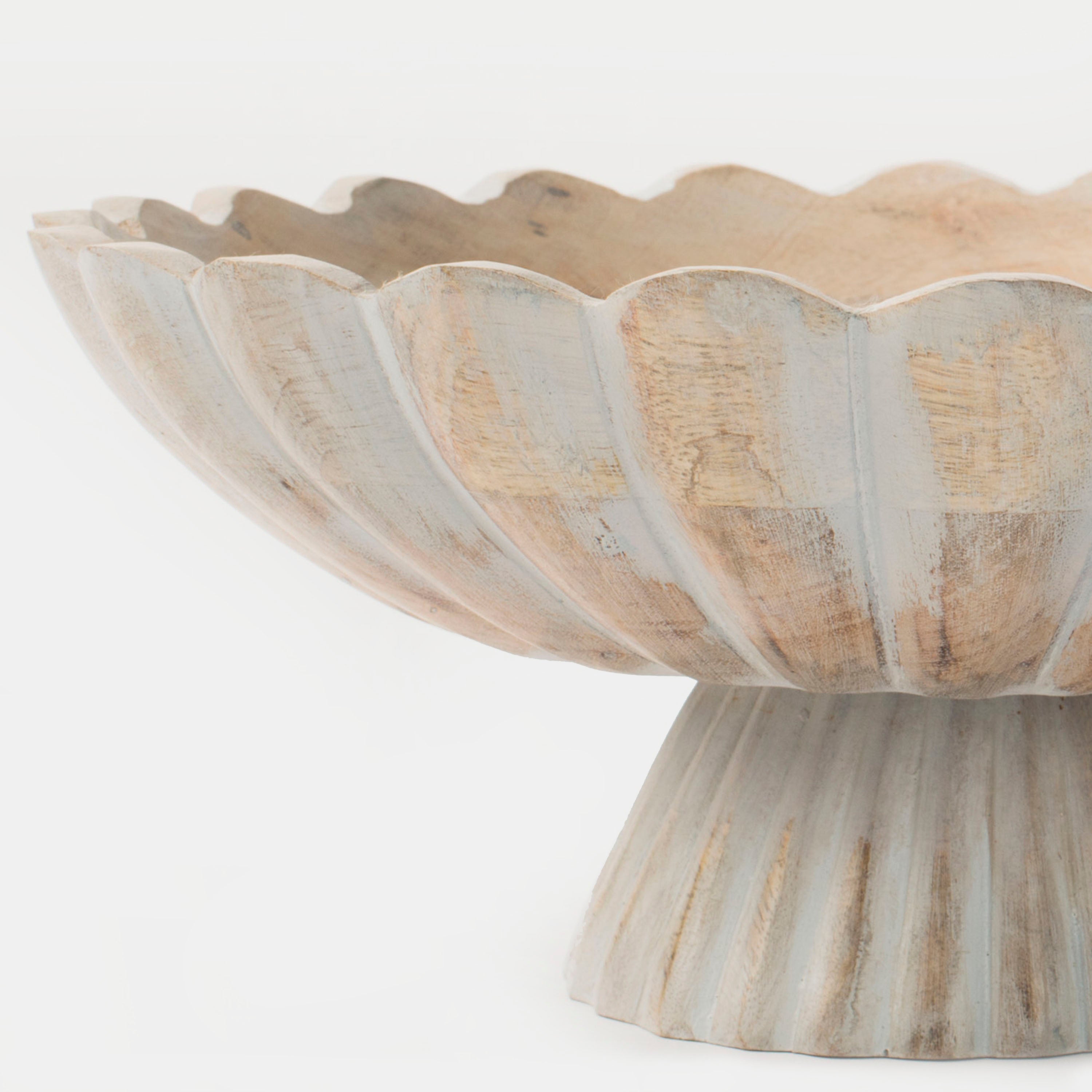 Handcarved Scalloped Edge Fluted Pedestal Bowl - Atlas & Kiln