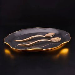 Lunares Large Oval Ruffled Platter in Graphite