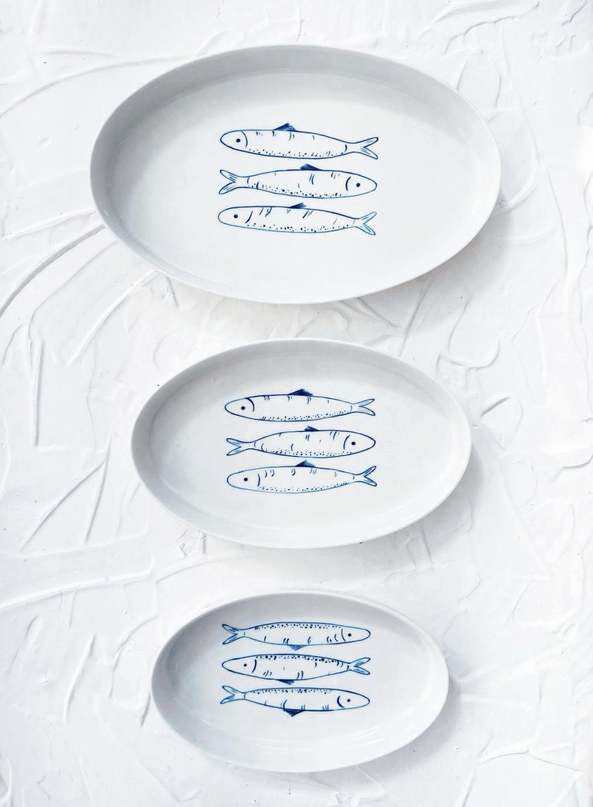 Hand-Painted Sardines Porcelain Nesting Plates - Atlas & Kiln