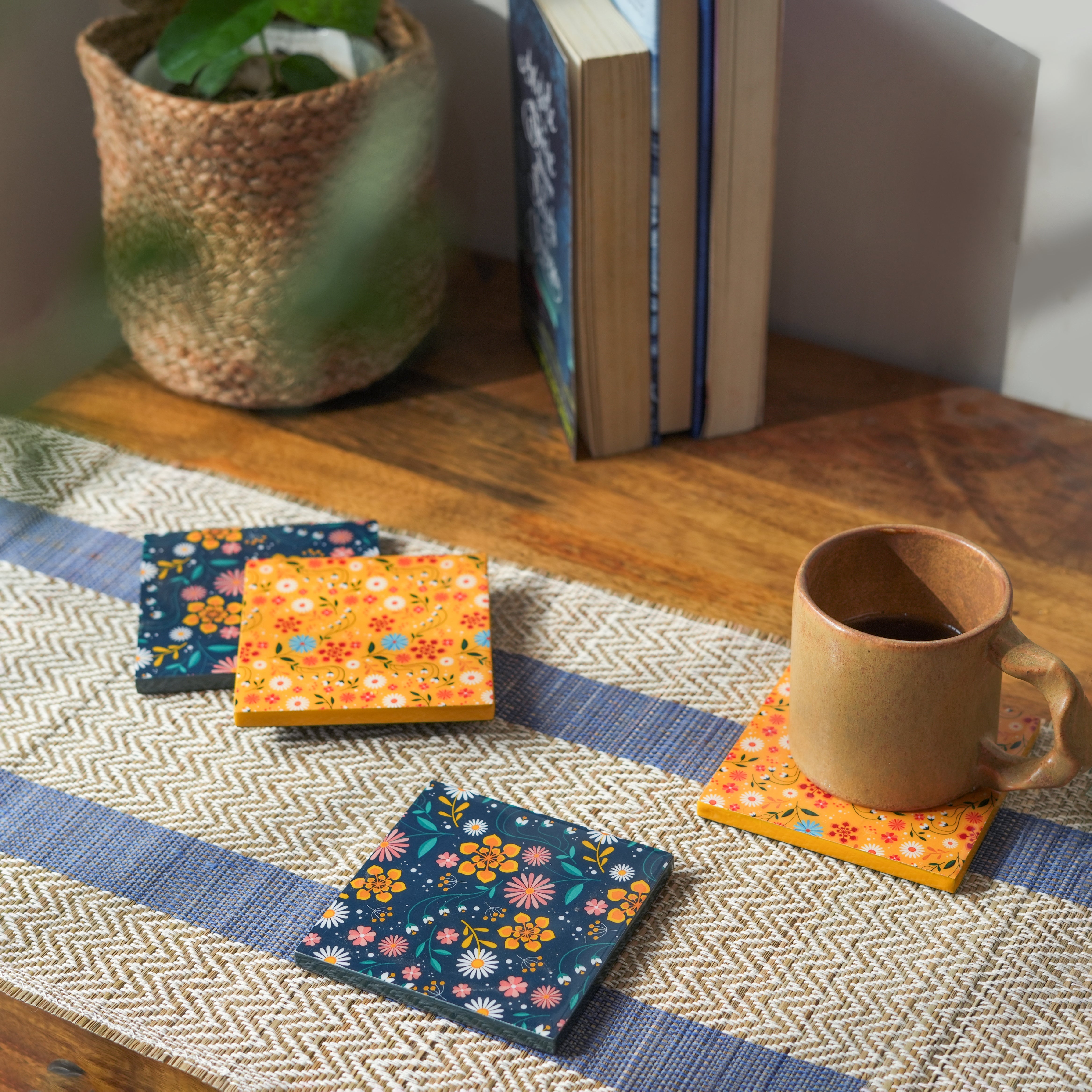 Sunburst Bloom Floral Coasters, Set of 4 - Atlas & Kiln