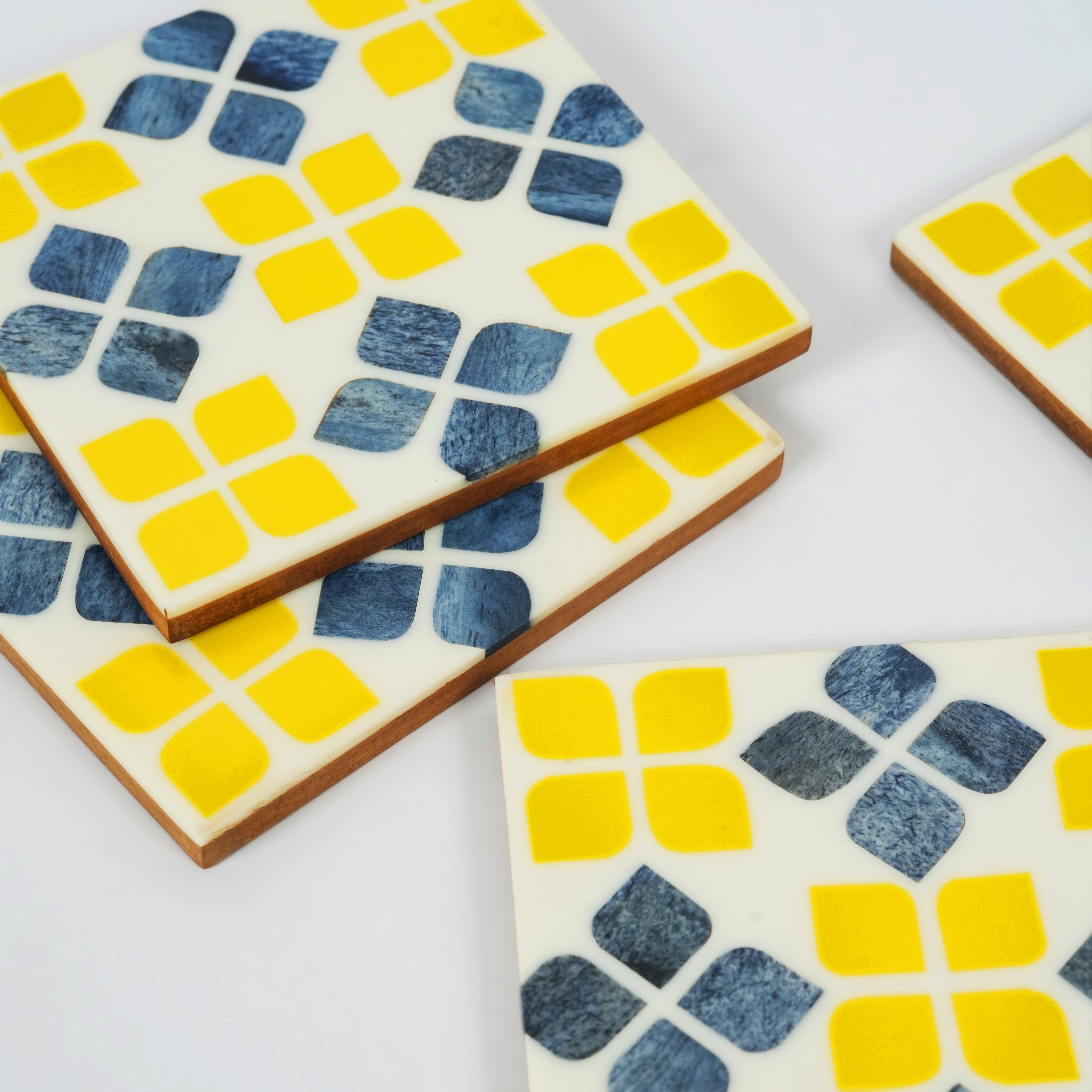 Marigold Mosaic Bone Inlay Coasters – Set of 4 - Atlas & Kiln