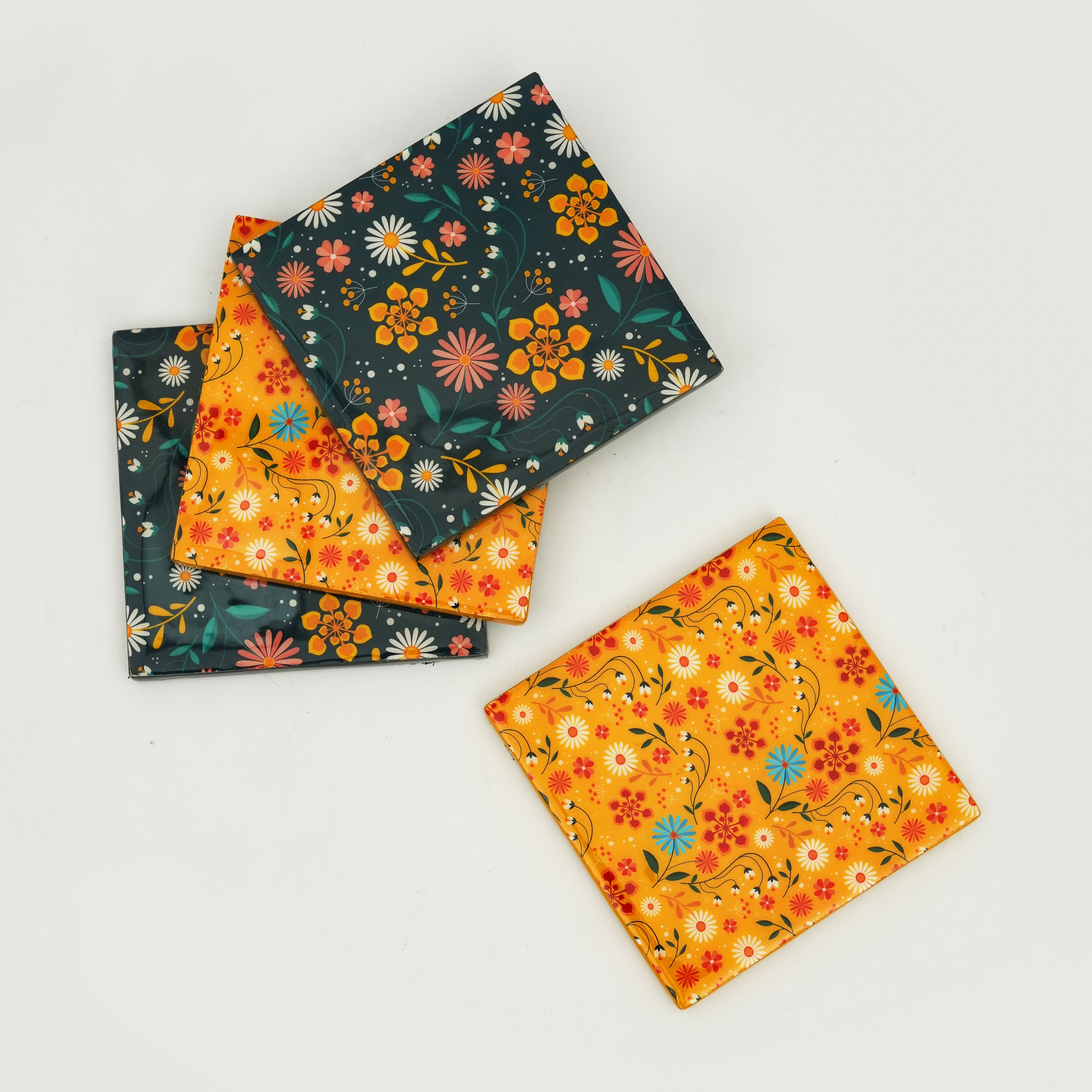 Sunburst Bloom Floral Coasters, Set of 4 - Atlas & Kiln