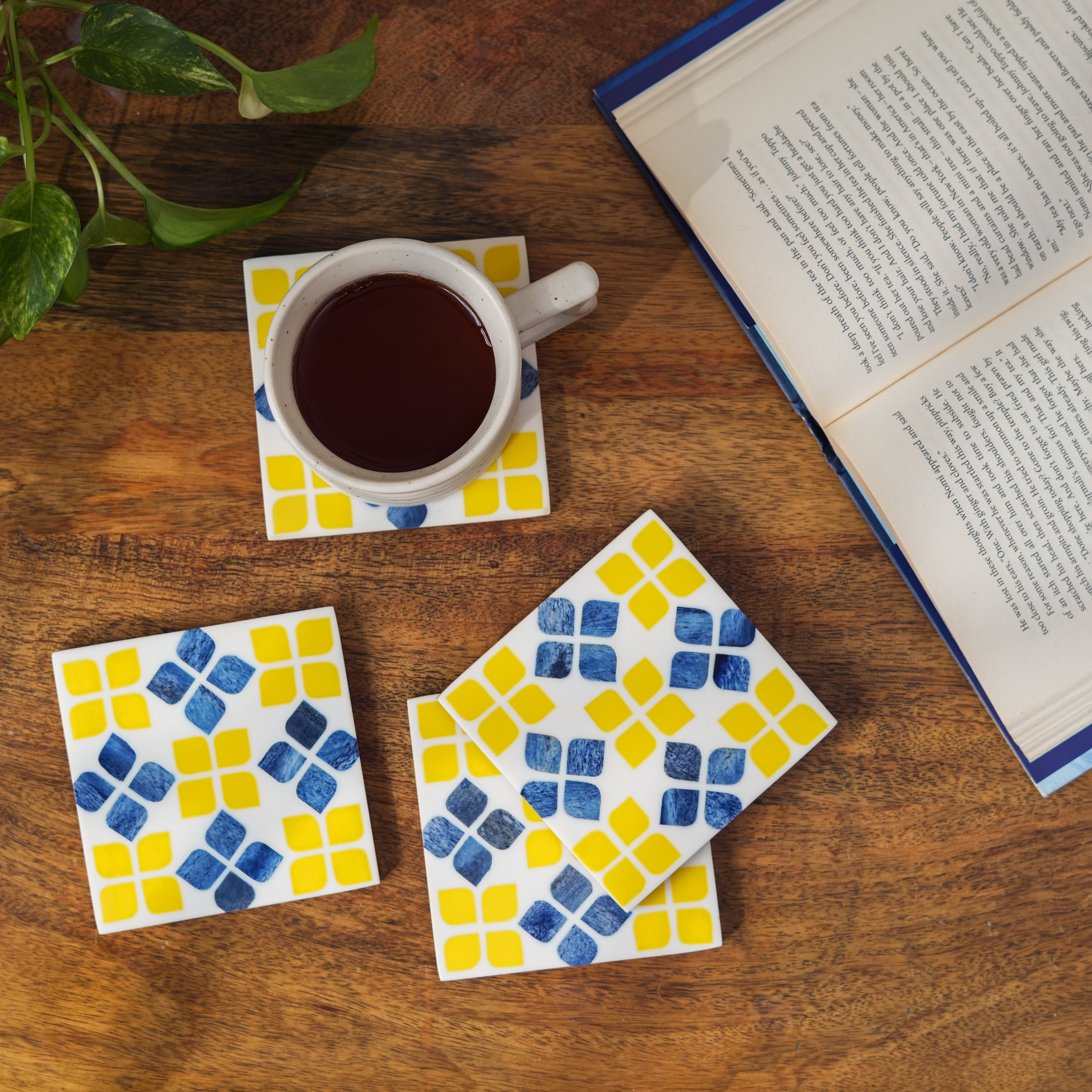 Marigold Mosaic Bone Inlay Coasters – Set of 4 - Atlas & Kiln
