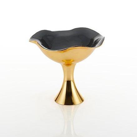 Graphite & Gold Ruffled Pedestal Candy Dish