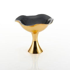Graphite & Gold Ruffled Pedestal Candy Dish