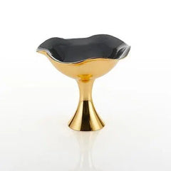 Graphite & Gold Ruffled Pedestal Candy Dish