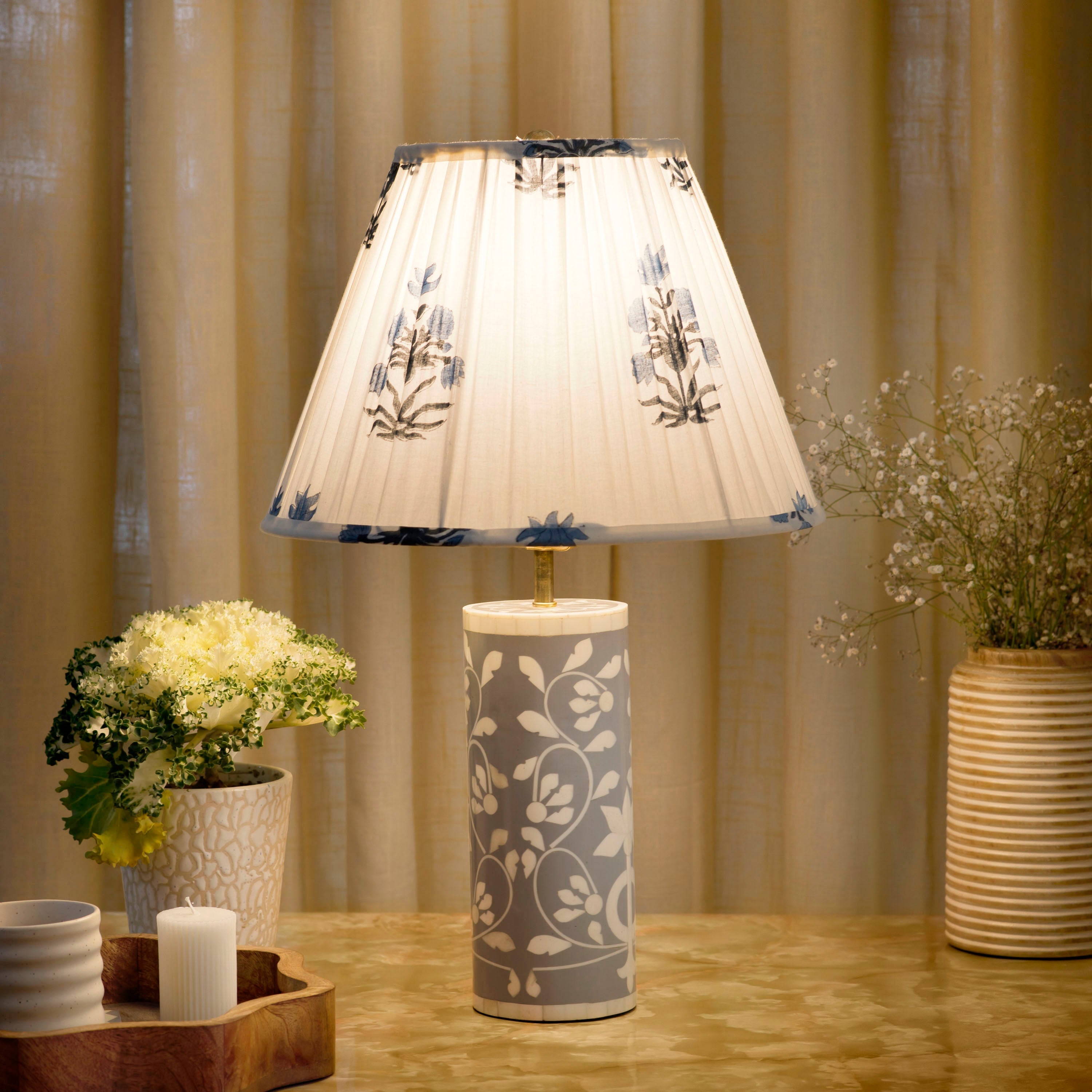 Floral Vines Bone Inlay Table Lamp Base - Atlas & Kiln