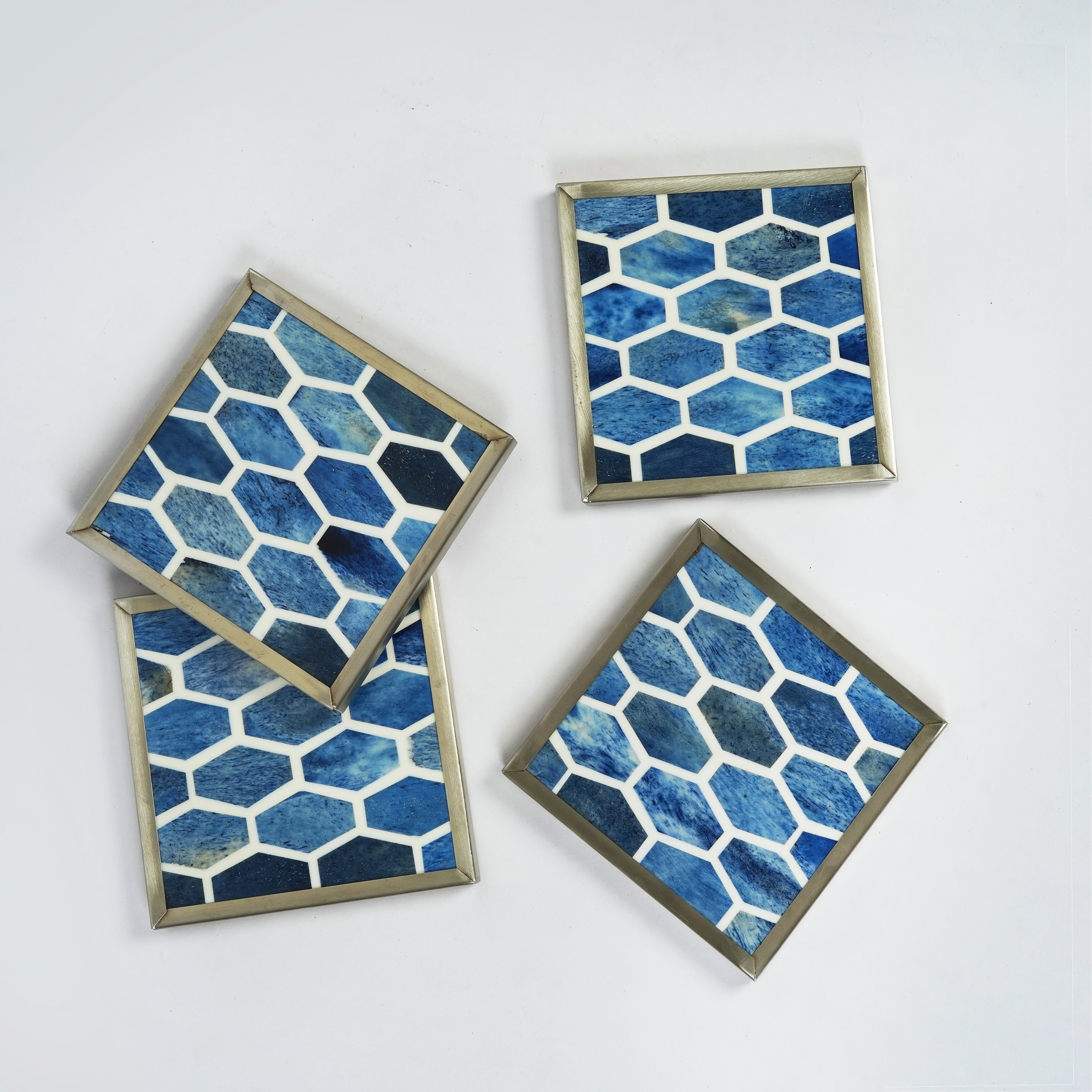 Gramercy Blue Bone Inlay Coasters – Set of 4 - Atlas & Kiln