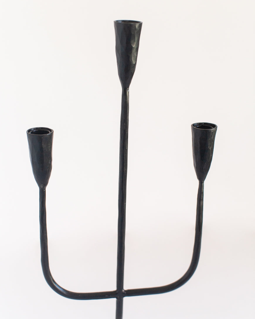 Moradabad Three-Arm Hand-Forged Iron Candelabra - Atlas & Kiln