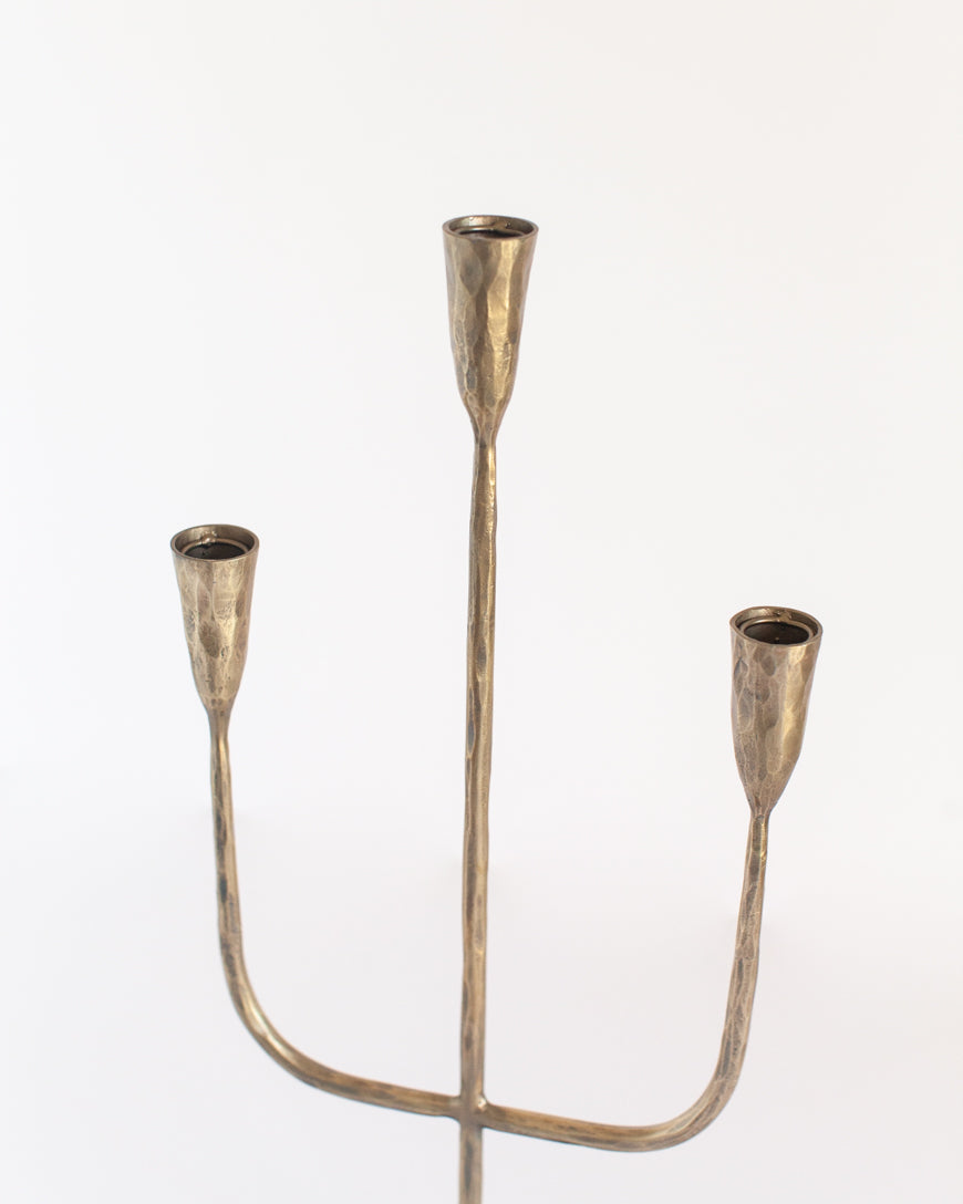 Moradabad Three-Arm Hand-Forged Iron Candelabra - Atlas & Kiln