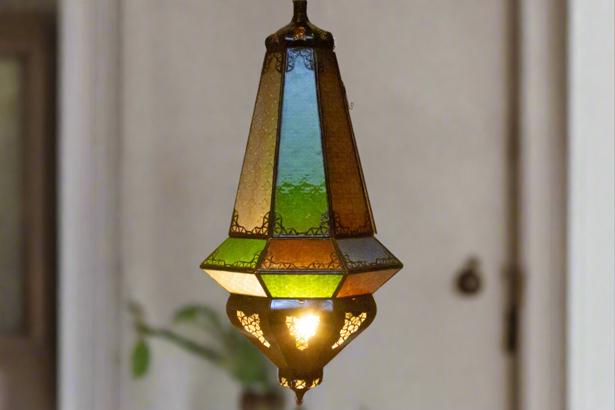 Marrakech Green Etched Glass Lantern - Atlas & Kiln
