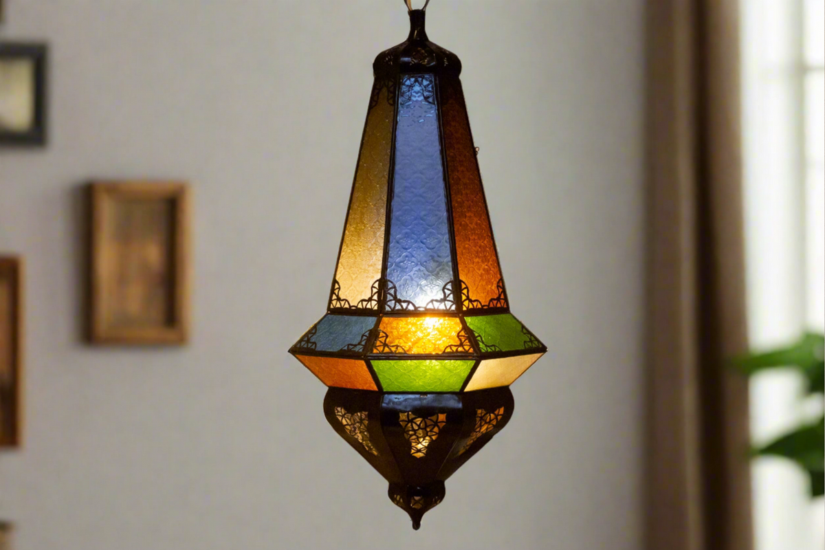 33-Inch Marrakech Multicolor Glass Lantern - Atlas & Kiln