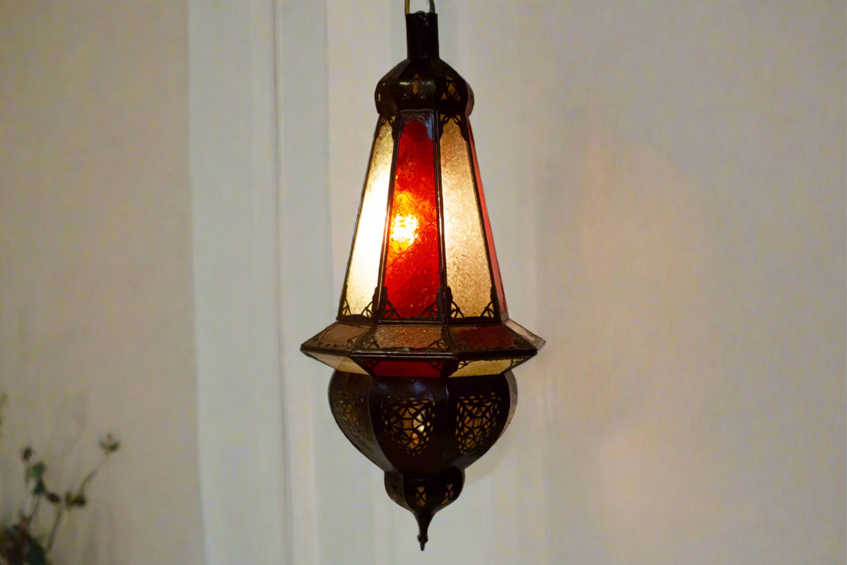 Marrakech Red & White Engraved Glass Lantern - Atlas & Kiln