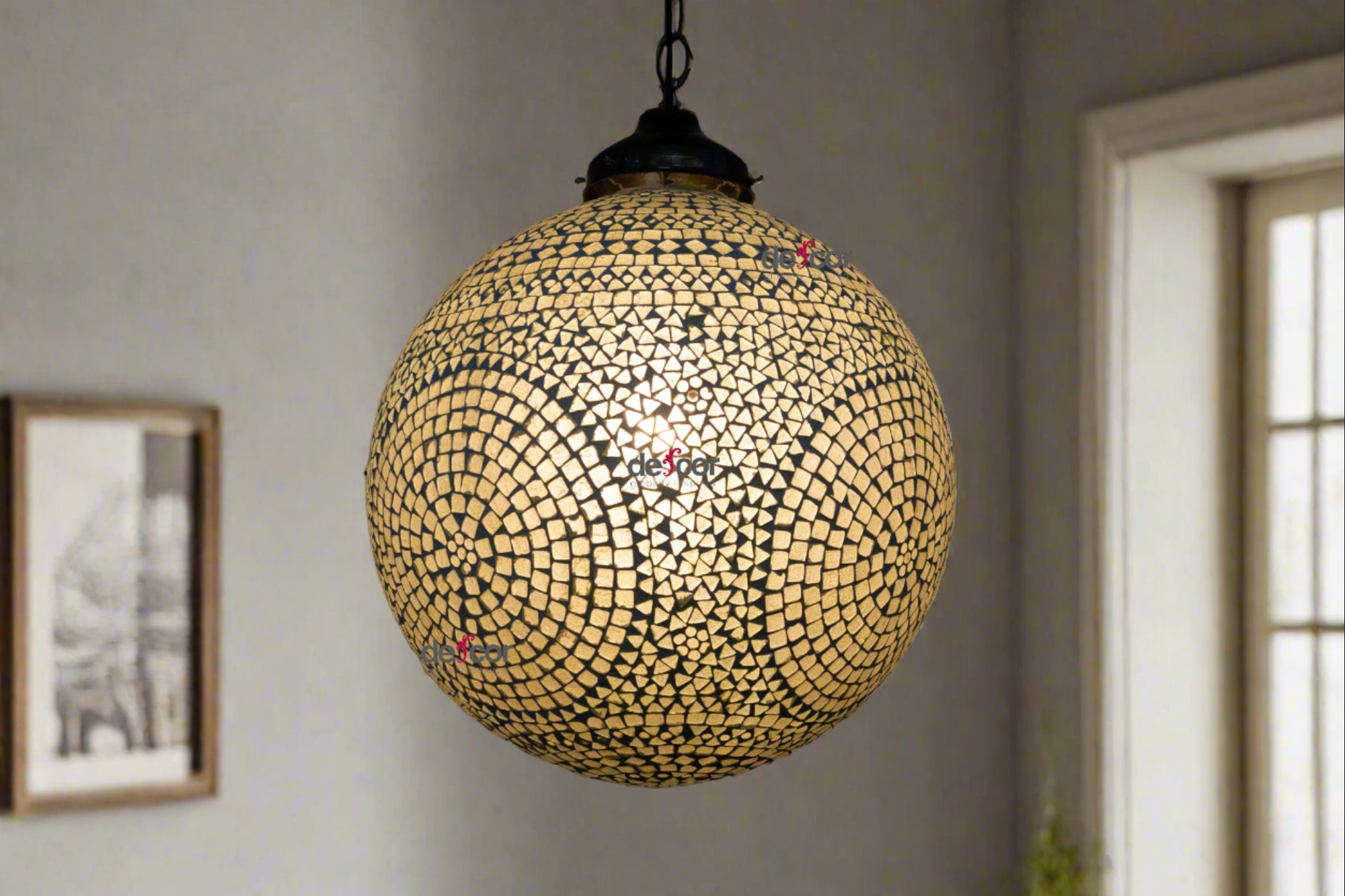 Large White Mosaic Glass Sphere Pendant Light - Atlas & Kiln